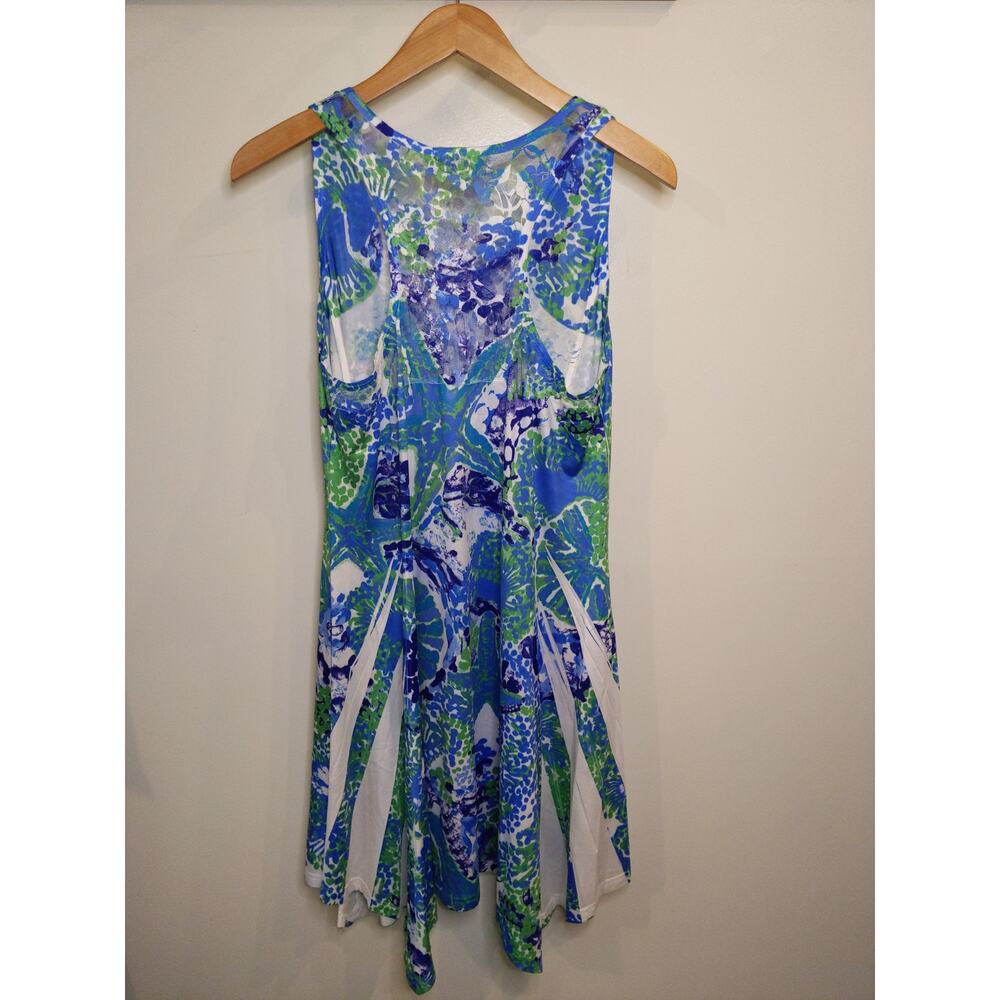 India Boutique Starfish Godet Dress Blue Green White Coastal Boho One Size - Picture 2 of 8